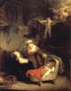 REMBRANDT Harmenszoon van Rijn The Holy Family with Angels painting